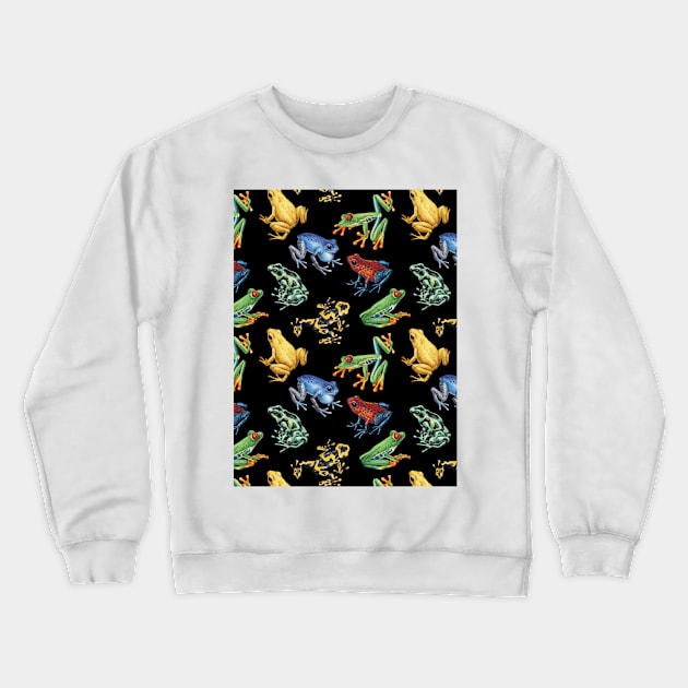 Frogs on black Crewneck Sweatshirt by katerinamk